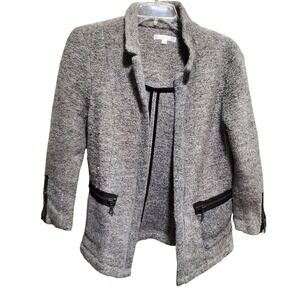 DREW Women's Gray Tweed Knit Blazer Jacket with Zipper Pockets Size S